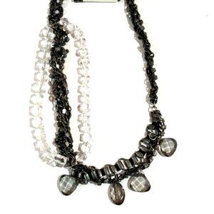 Elegant Layered Black & Clear Beaded Statement Necklace, Women's Fashion Jewelry